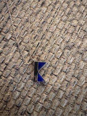 kate spade Silver-Tone 'K' Pendant Necklace with Blue Enamel